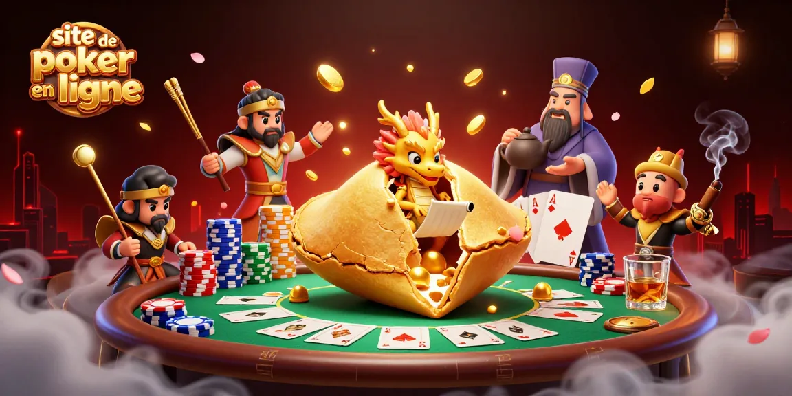 Jouer sur un site de poker en ligne captivant avec une illustration dynamique et des éléments de jeu.