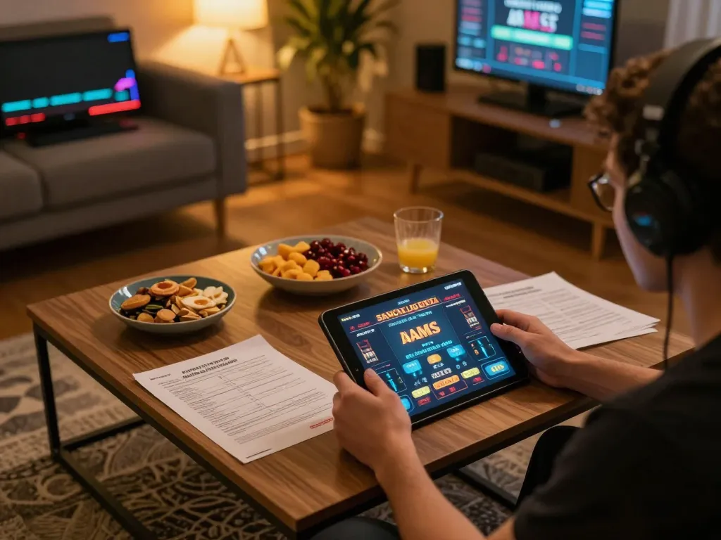 Person playing casino senza licenza aams on tablet in a cozy living room, highlighting online gaming excitement.