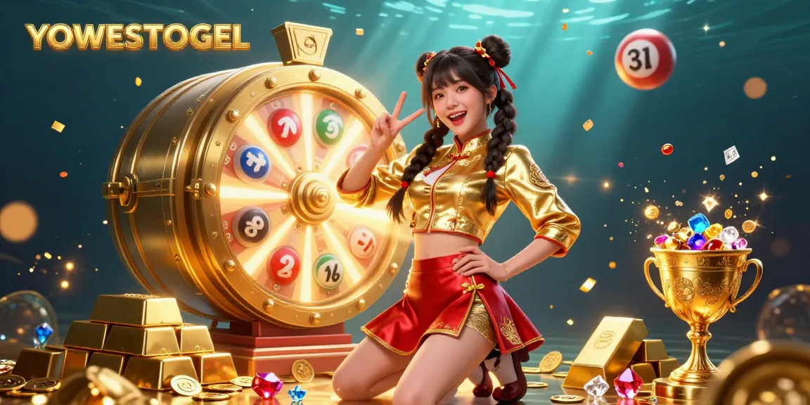 Engage with YOWESTOGEL's vibrant lottery scene featuring colorful balls and dynamic prize wheel.