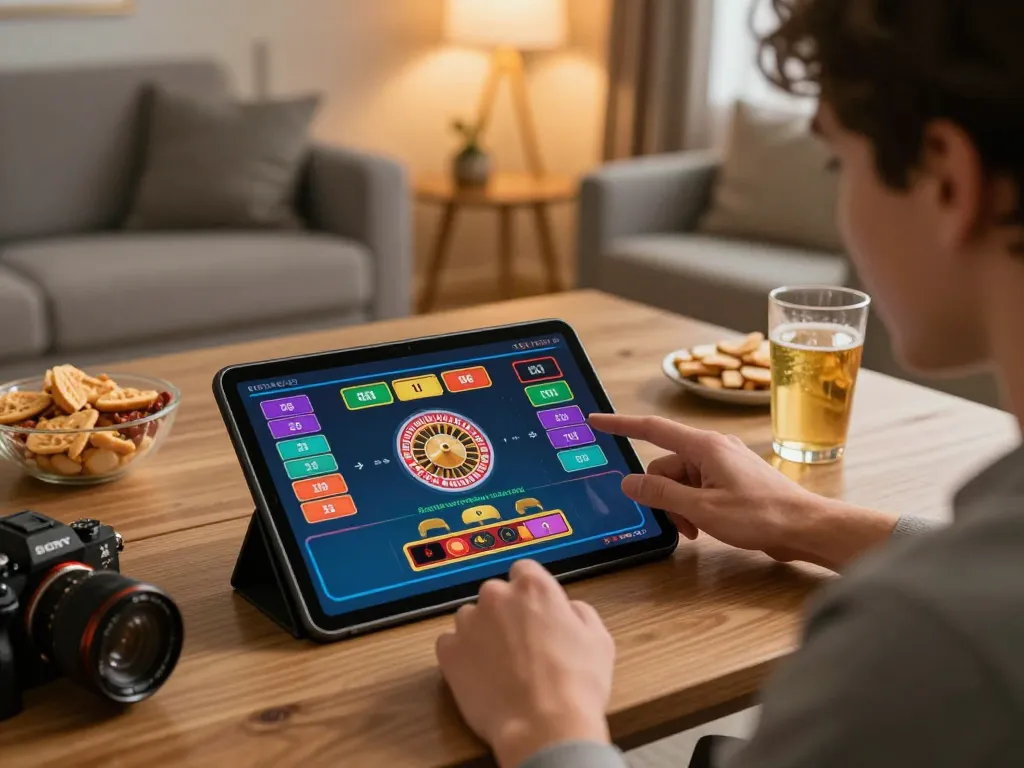 Player strategizing on tt88 while playing live roulette on tablet in a cozy home setting.