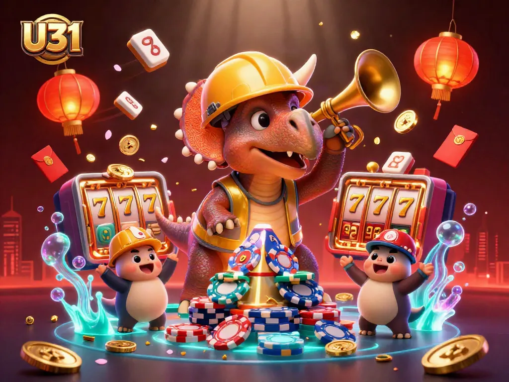 Experience the excitement of U31 with a dynamic scene featuring lively characters celebrating casino wins.