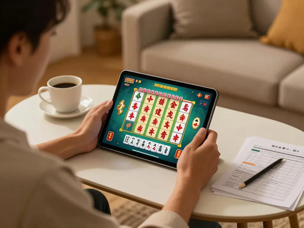 Engaged player enjoying Mahjong Ways 2 slot game in a cozy home setting.