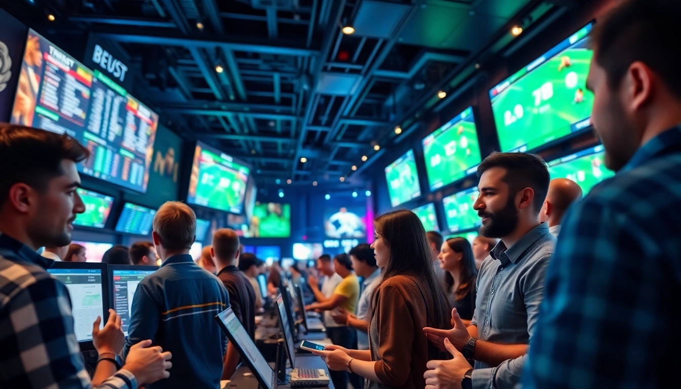 Engaged bettors enjoying a vibrant sportsbook atmosphere for online sportsbooks India.