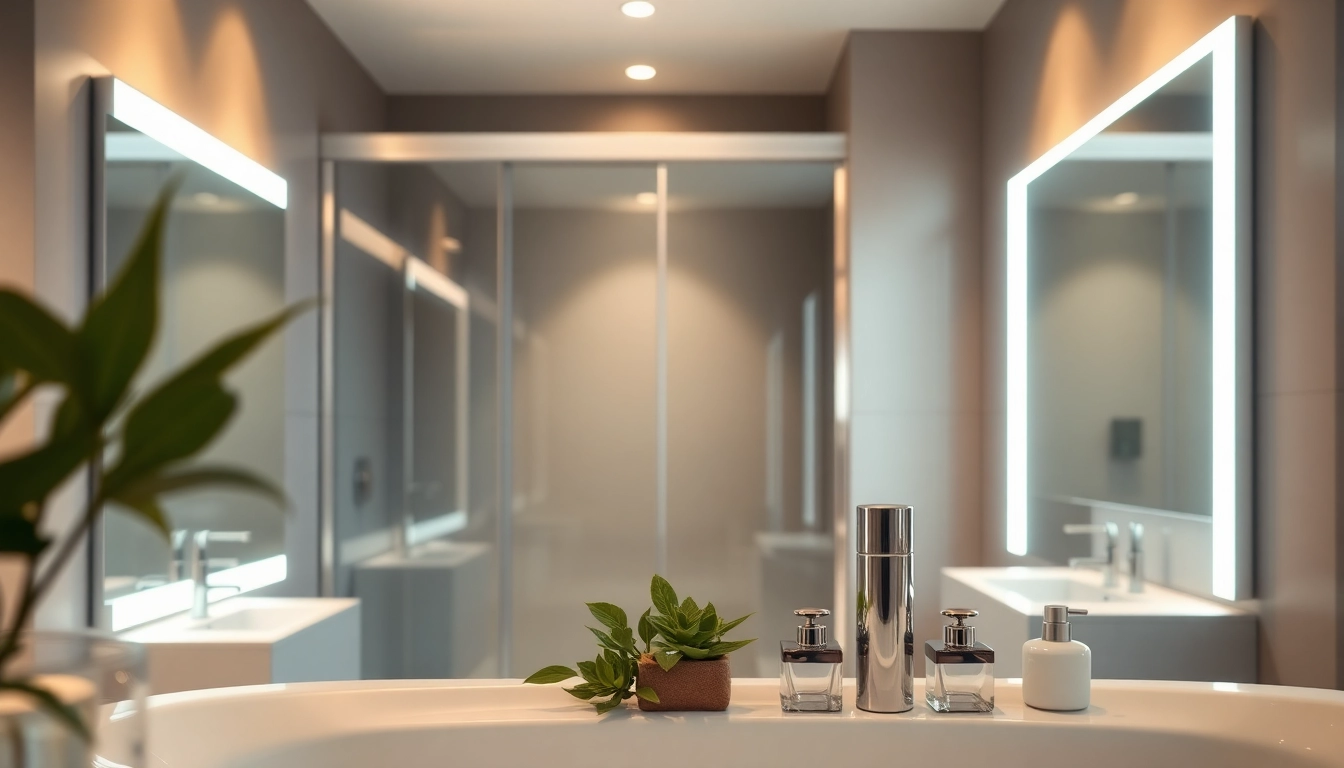 Sirhona fr présente une cabine de douche moderne avec un miroir LED élégant dans une salle de bain zen.