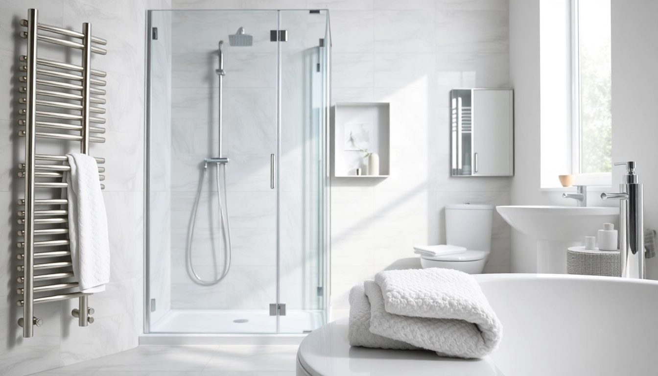 Erleben Sie die hochwertige Badezimmerausstattung von sonni sanitär GmbH mit modernem Duschbereich und eleganten Heizkörpern.