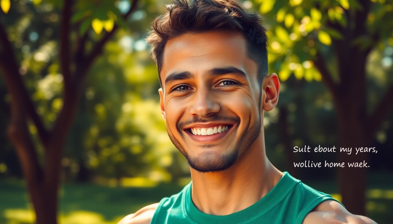 Chance Freeman smiling confidently in an outdoor setting surrounded by nature.