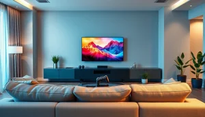 Watch exciting shows with iron tv in a modern living room setup featuring sleek technology.