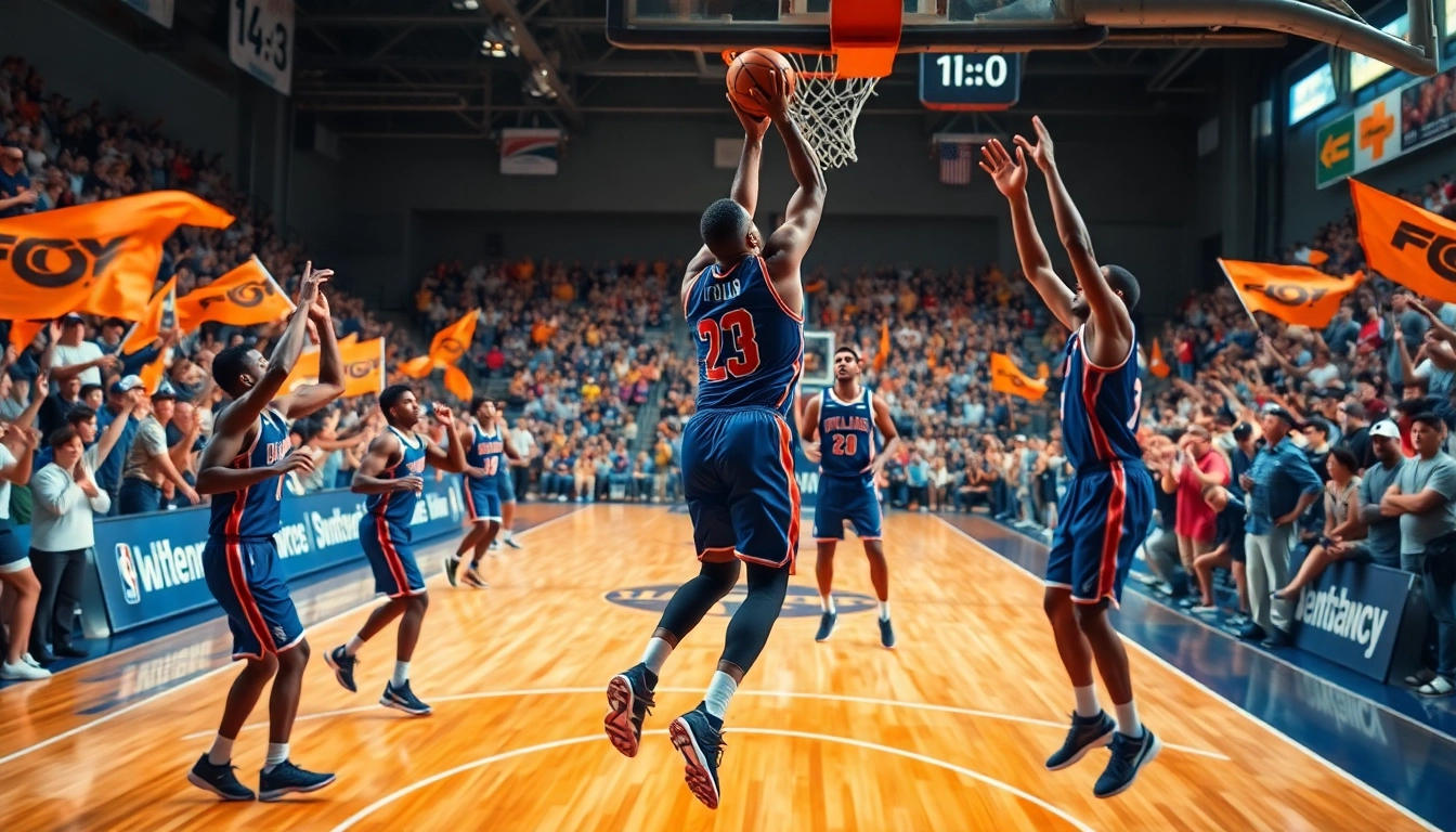 nba중계에서 농구 경기 중 점프하는 선수의 생생한 순간을 포착한 이미지