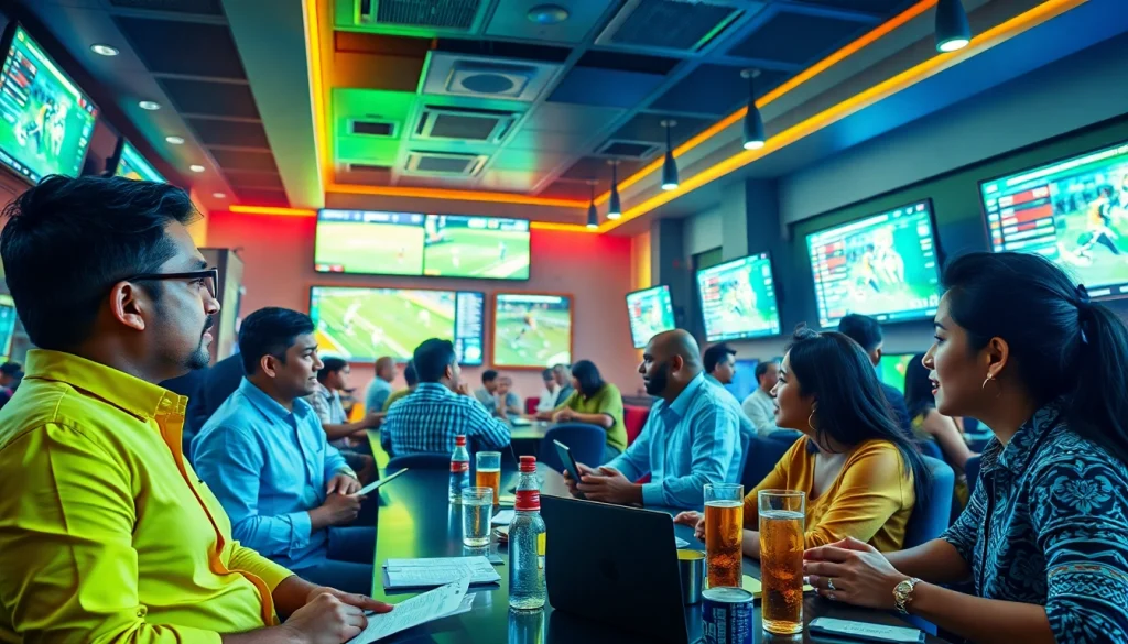 Experience online sportsbooks India with vibrant betting enthusiasts engaging in sports events.