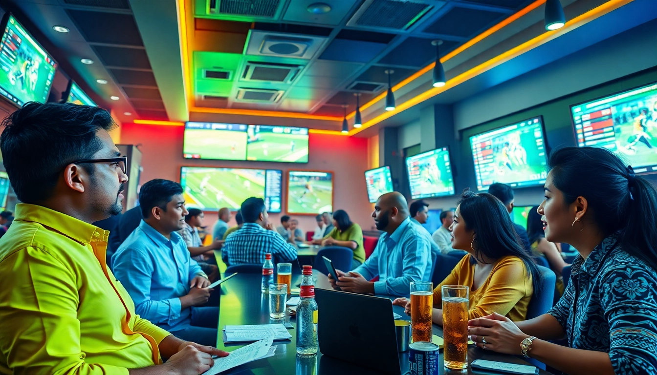 Experience online sportsbooks India with vibrant betting enthusiasts engaging in sports events.
