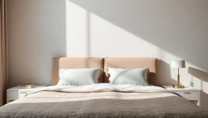Cuscini letto di design su un letto elegante per un comfort massimo durante il sonno.