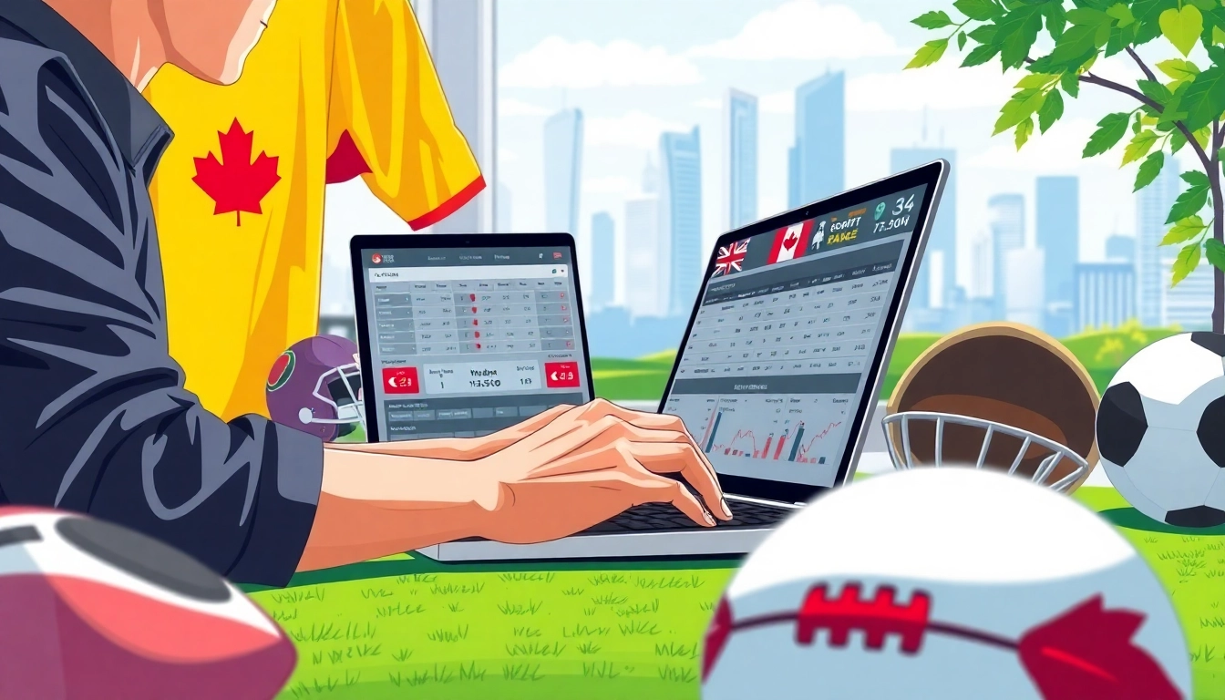 Engage with online sports betting Canada on a vibrant digital platform with sports elements.