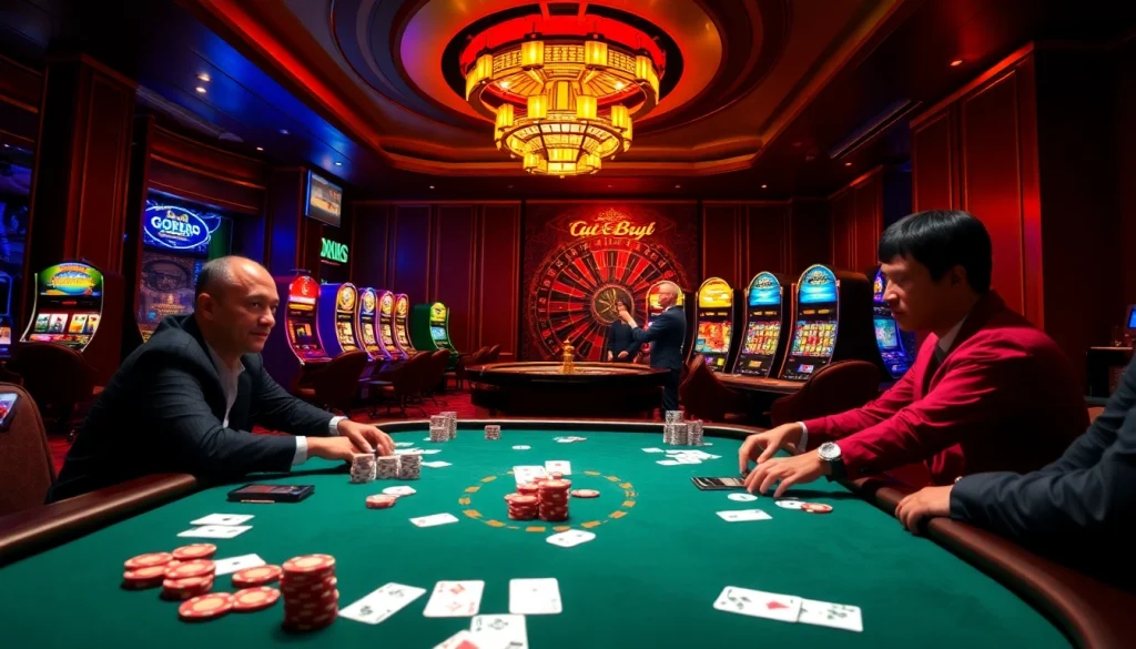 Engage with thrilling poker action at UU 88, featuring vivid casino chips and cards in a vibrant atmosphere.