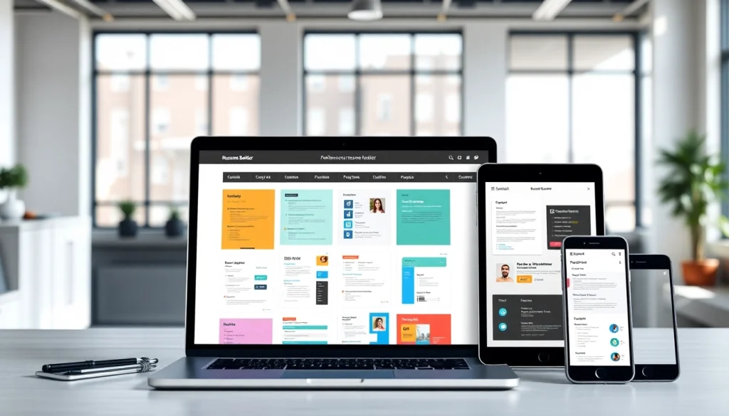 Create a standout resume using the Resume Builder interface with various template designs.