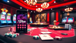 Experience the excitement of ink vao 12bet with a vibrant online gambling scene showcasing a casino table and mobile app.