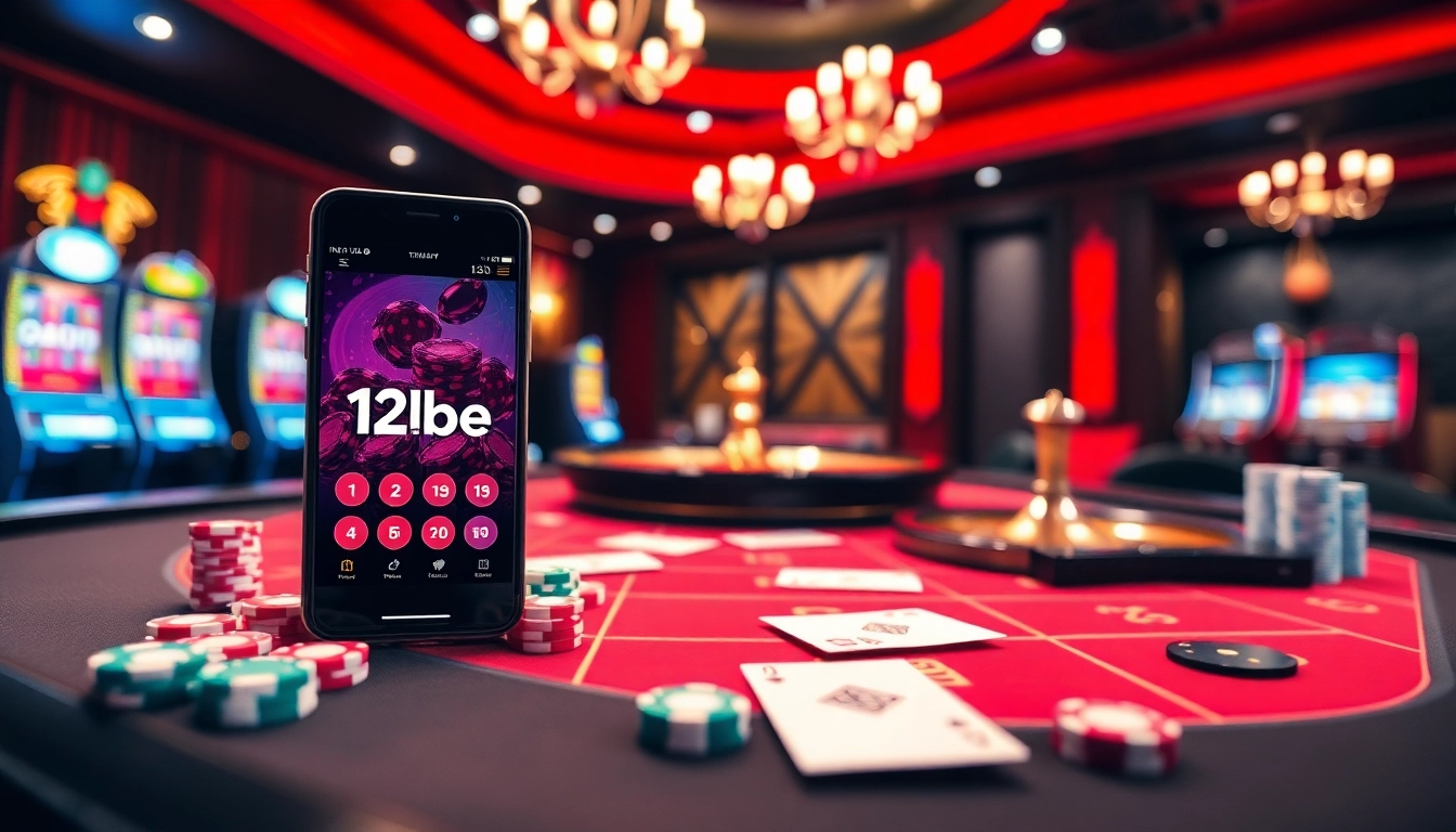 Experience the excitement of ink vao 12bet with a vibrant online gambling scene showcasing a casino table and mobile app.