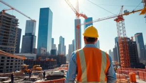 Manhattan General Contractor leading construction activities with a vibrant city skyline.