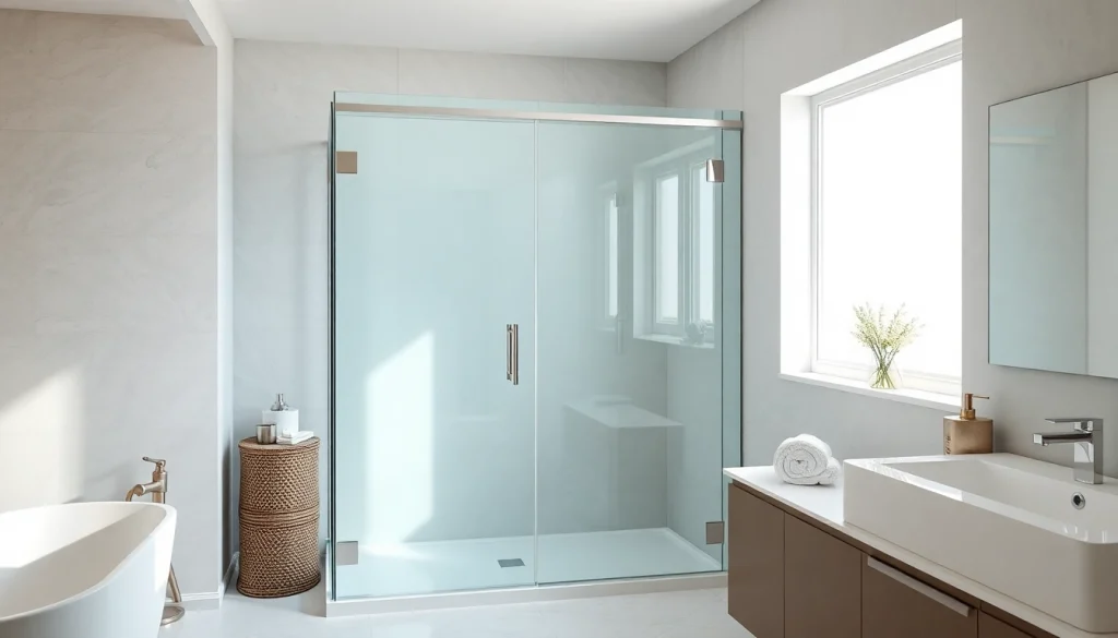 Showcase of a frameless glass shower enclosure emphasizing modern elegance and design.