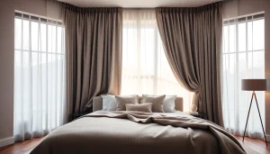 Geniet van verduisterende gordijnen in een elegante slaapkamer voor maximale privacy en comfort.