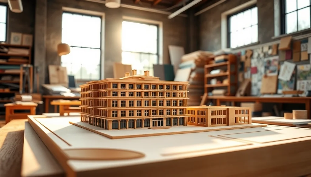 Architekturmodellbau Freiburg: Detailreiche Architekturmodelle in einem modernen Studio mit natürlichem Licht.