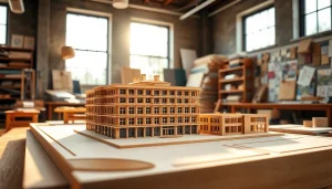 Architekturmodellbau Freiburg: Detailreiche Architekturmodelle in einem modernen Studio mit natürlichem Licht.