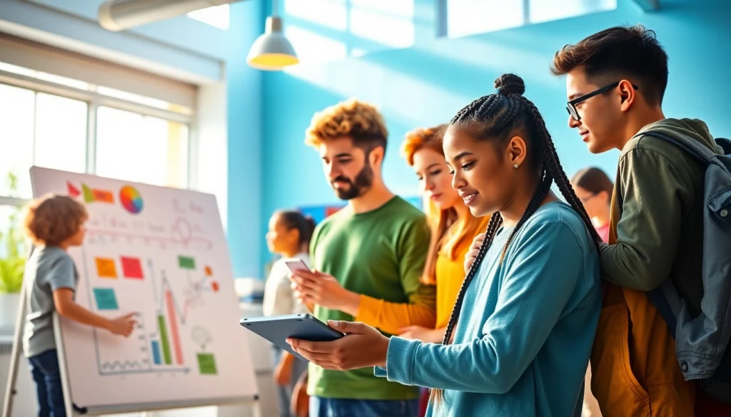 Engaged students participating in innovative education activities in a bright and inviting classroom.