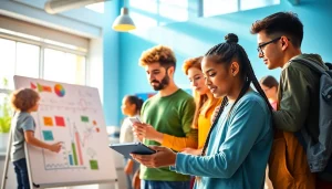 Engaged students participating in innovative education activities in a bright and inviting classroom.