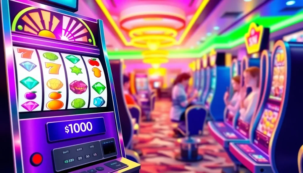 Play exciting slot depo 1000 on modern slot machines with colorful reels and bright lights.