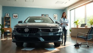 Showcasing an auto protection plan with an agent assisting a client in an office.