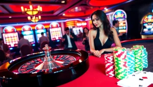 Trải nghiệm trò chơi đầy hứng khởi tại https://luck8.com với bàn casino sống động, các lá bài và chip.