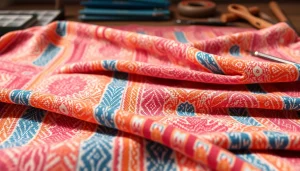 Wafelstof met kleurrijke patronen in een creatieve omgeving en een unieke textuur.