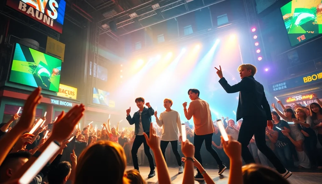 BTS news highlights the group's electrifying concert performance with fans cheering.