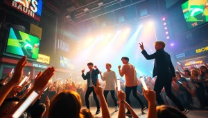 BTS news highlights the group's electrifying concert performance with fans cheering.