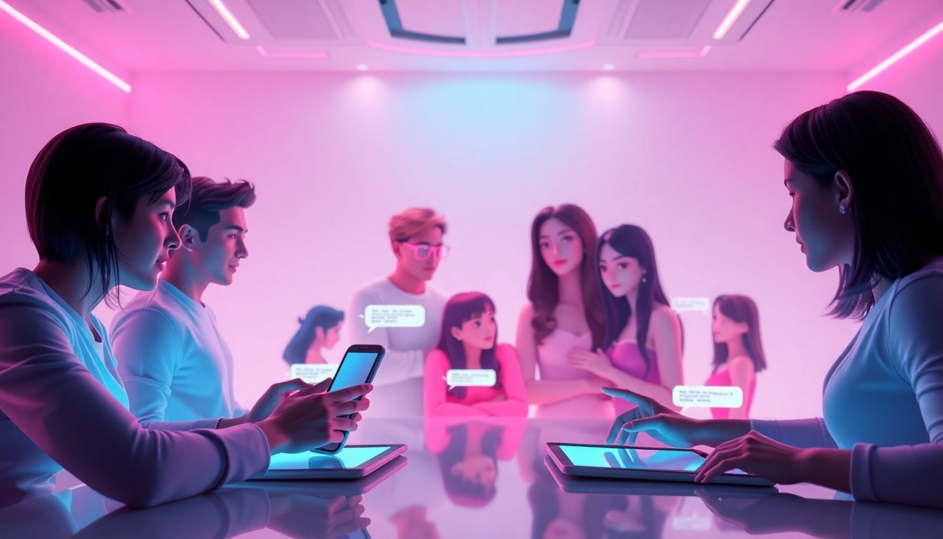 Engaging NSFW AI chat scene with animated characters and modern tech, showcasing playful interactions.