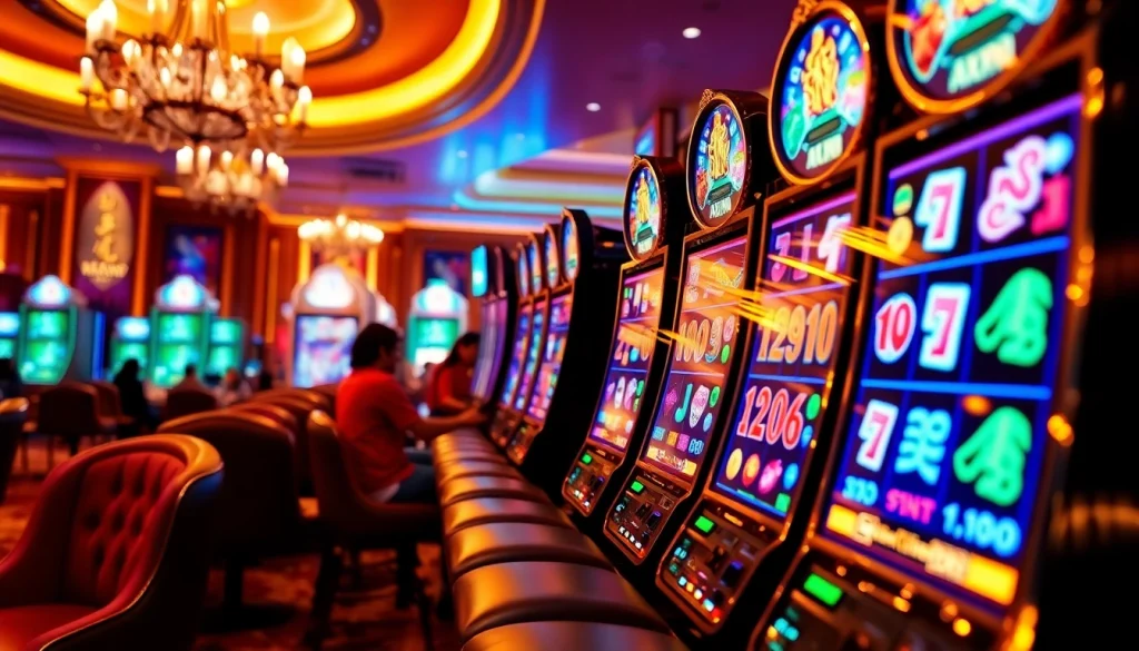 Rasakan sensasi demo mesin slot Mahjong di kasino yang ramai dipenuhi kegembiraan.