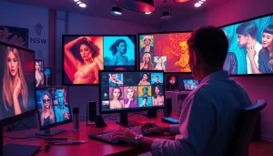 AI nsfw: Futuristic art studio showcasing AI-generated intimate artworks.