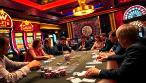 Experience sbobet excitement at a bustling casino table with vibrant chips and cards.
