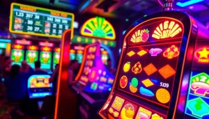 Permainan slot depo 1000 yang mengasyikkan dengan mesin slot berwarna-warni dan cerah.