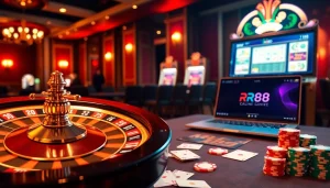 Experience the excitement of RR88 casino gaming with a vibrant roulette wheel and luxury ambiance.