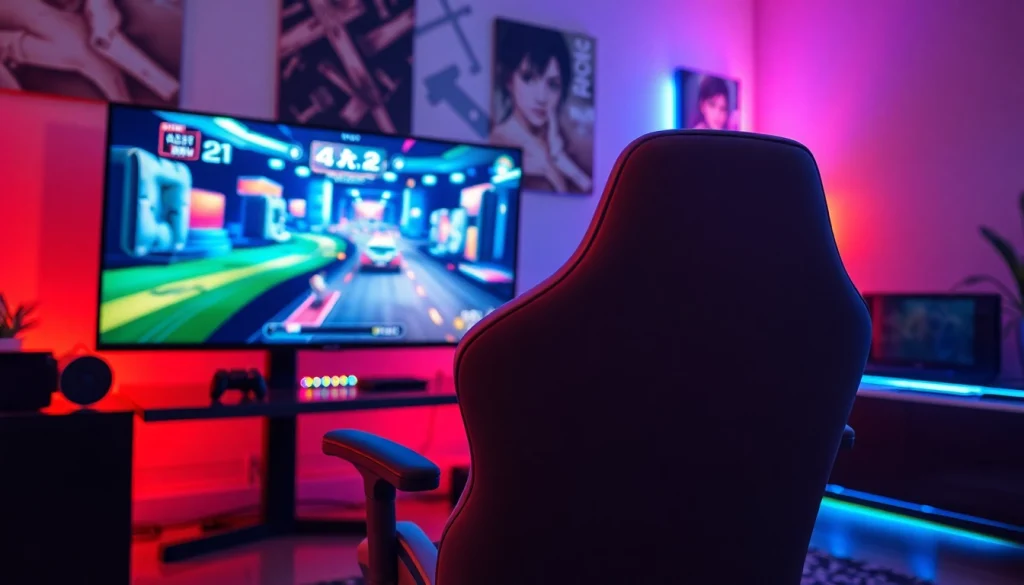 Engaging gaming scene showing free porn games on a high-definition monitor, complete with gaming accessories.
