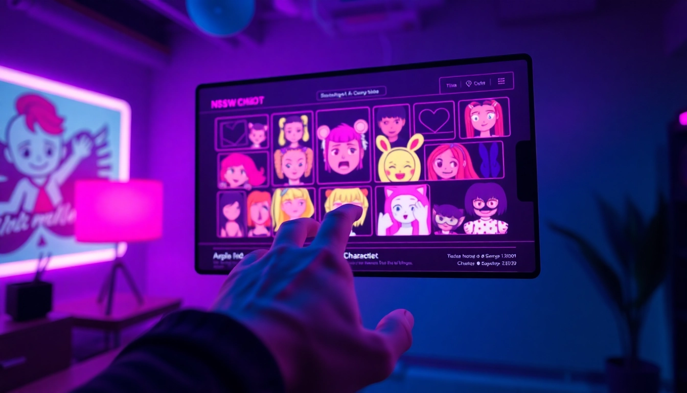 Engaging NSFW character AI chatbot interface with vibrant animations and interactive elements.