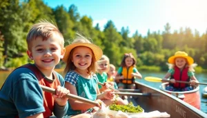 Kids enjoying fun activities at holiday camps in a vibrant outdoor setting.