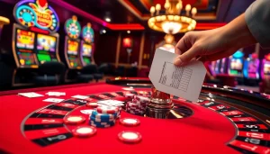 Permainan kasino yang menarik dengan taruhan Depo 5K pada meja roulette dan mesin slot.