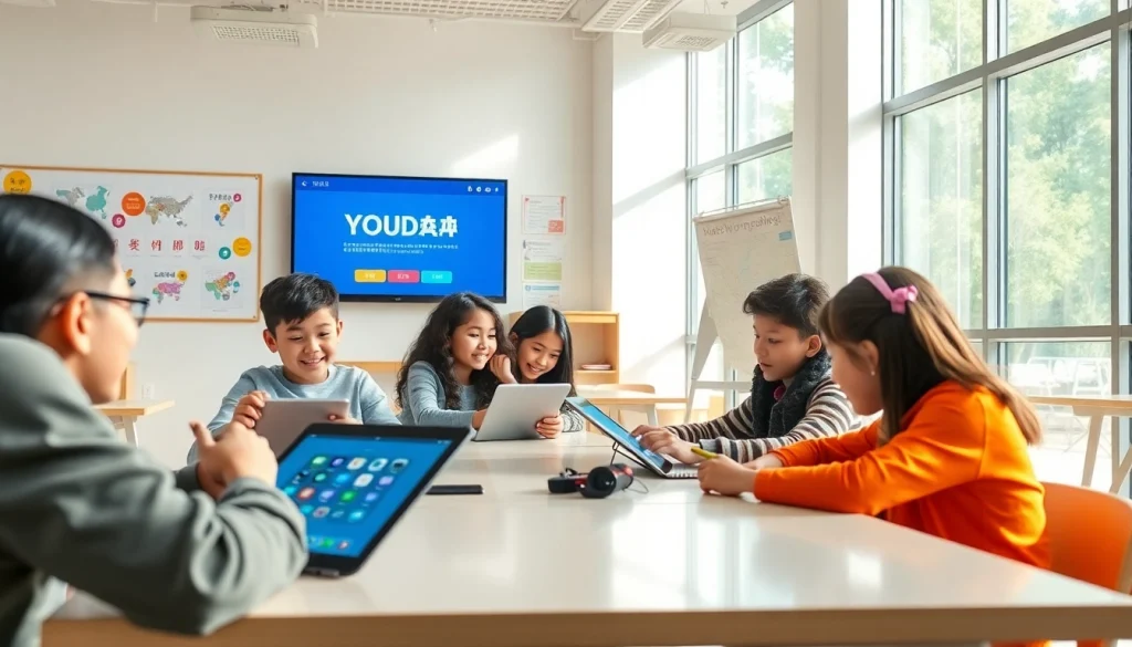 Youdao app interface showcased in a vibrant digital learning environment with diverse students.
