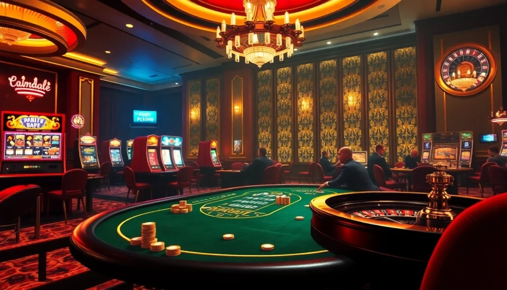 Vivez l'excitation des meilleurs casino en ligne avec des joueurs s'affrontant à une table de poker à enjeux élevés, éclairée dans une ambiance luxueuse.