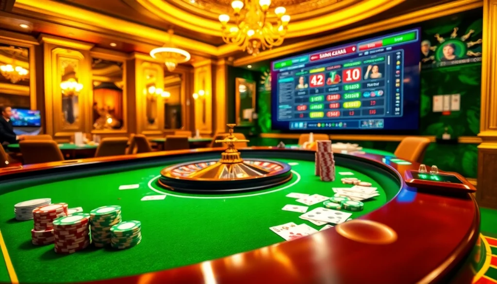 Une scène palpitante de joueurs à une table de roulette dans un casino luxueux, mettant en avant les expériences des meilleurs casinos en ligne.